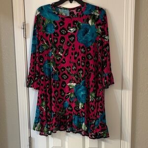 Floral Print Tunic Top - Pink and Blue